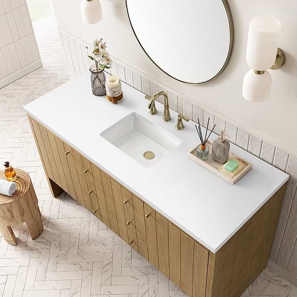 James Martin Vanities Hudson Light Natural Oak Brown 60"  Single Vanity with White Zeus Quartz Top