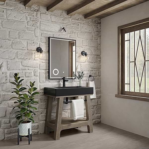 James Martin Vanities Auburn Weathered Timber Brown 32" Single Vanity with Black Solid Surface Top