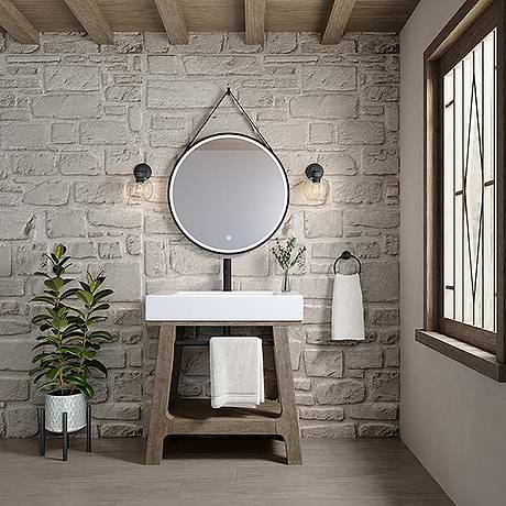 James Martin Vanities Auburn Weathered Timber Brown 32" Single Vanity with White Solid Surface Top