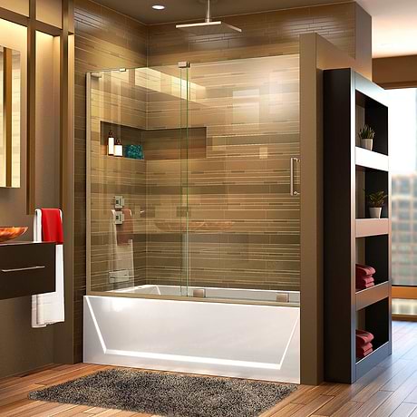 DreamLine Mirage-X 60x58 Left Sliding Bathtub Door with Clear Glass in Brushed Nickel