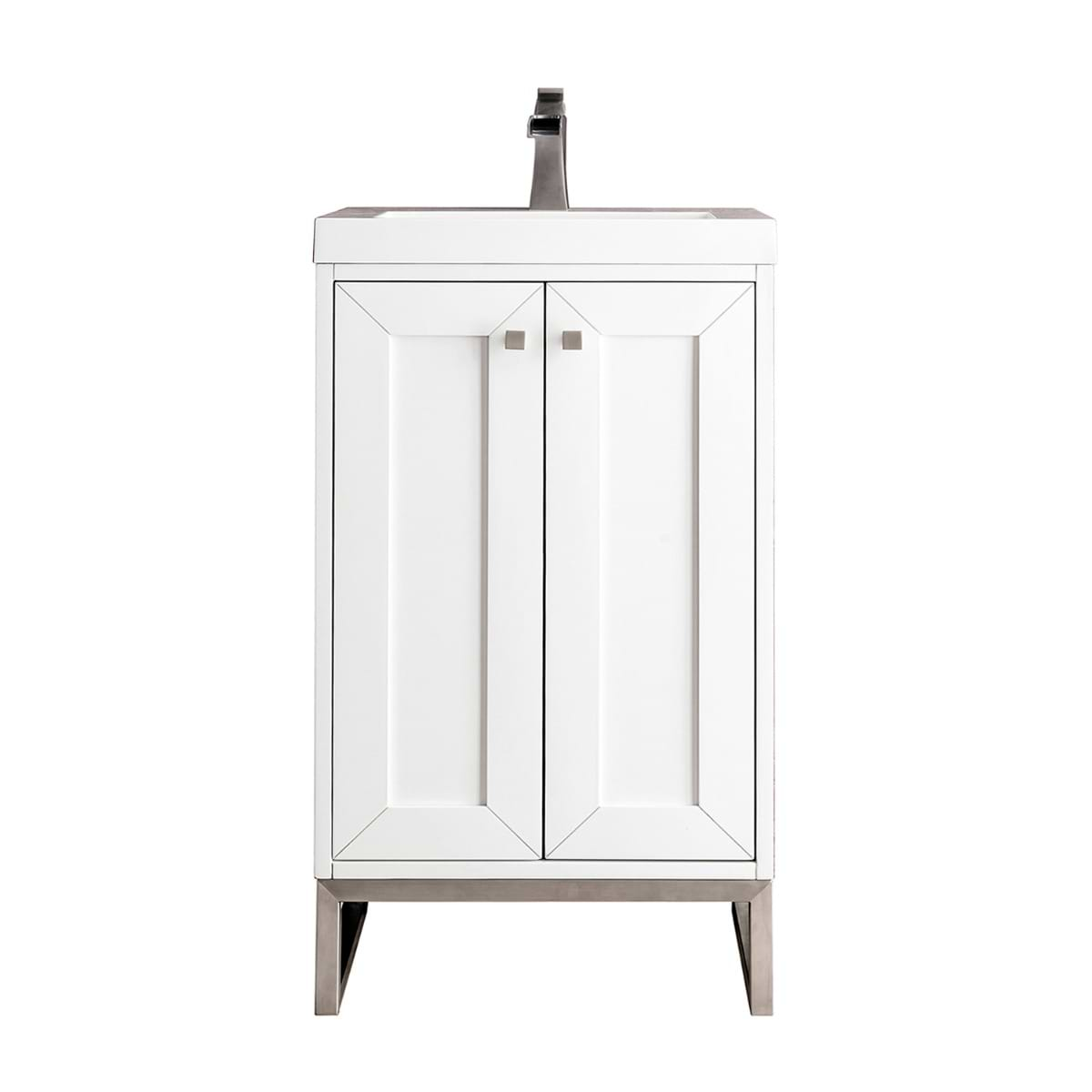 James Martin Vanities Chianti Glossy White 20" Single Vanity with Brushed Nickel Hardware and White Counter