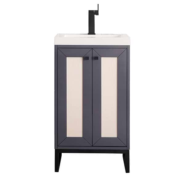 James Martin Vanities Chianti Mineral Gray 20" Single Vanity with Black Hardware and White Counter