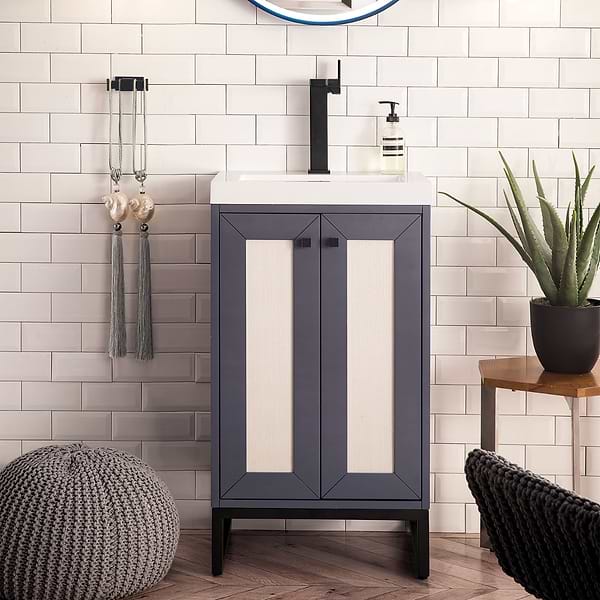 James Martin Vanities Chianti Mineral Gray 20" Single Vanity with Black Hardware and White Counter