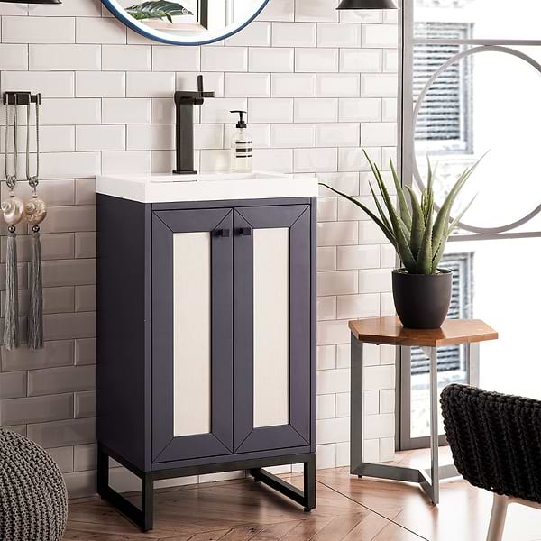 James Martin Vanities Chianti Mineral Gray 20" Single Vanity with Black Hardware and White Counter