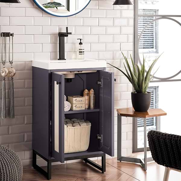 James Martin Vanities Chianti Mineral Gray 20" Single Vanity with Black Hardware and White Counter
