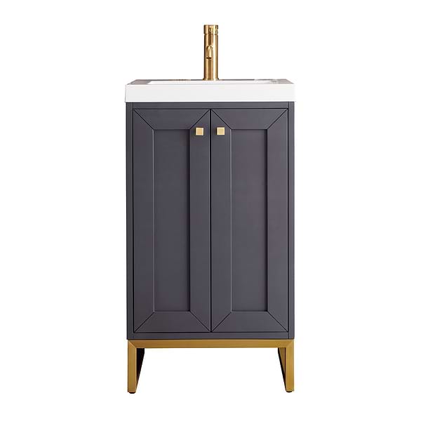 James Martin Vanities Chianti Mineral Gray 20" Single Vanity with Gold Hardware and White Counter