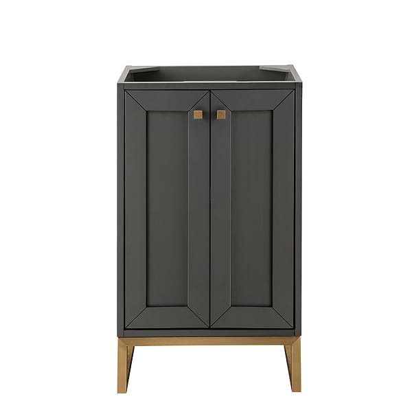 James Martin Vanities Chianti Mineral Gray 20" Single Vanity with Gold Hardware and White Counter