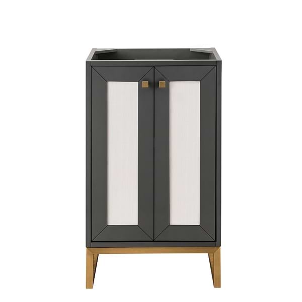 James Martin Vanities Chianti Mineral Gray 20" Single Vanity with Gold Hardware and White Counter