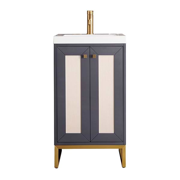 James Martin Vanities Chianti Mineral Gray 20" Single Vanity with Gold Hardware and White Counter