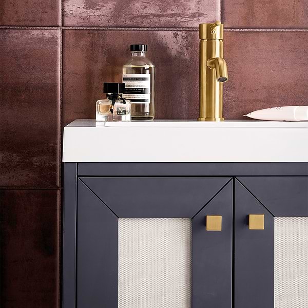 James Martin Vanities Chianti Mineral Gray 20" Single Vanity with Gold Hardware and White Counter