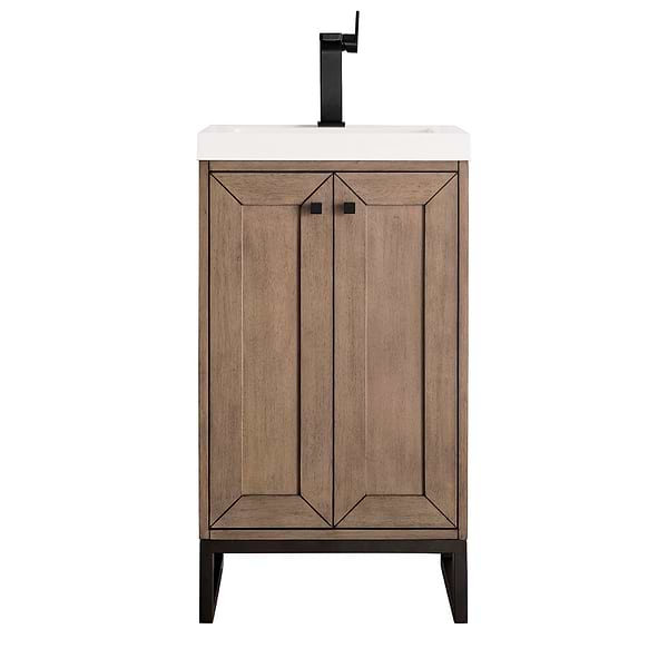 James Martin Vanities Chianti Whitewashed Walnut 20" Single Vanity with Black Hardware and White Counter