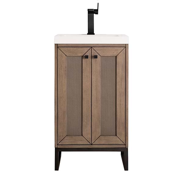 James Martin Vanities Chianti Whitewashed Walnut 20" Single Vanity with Black Hardware and White Counter