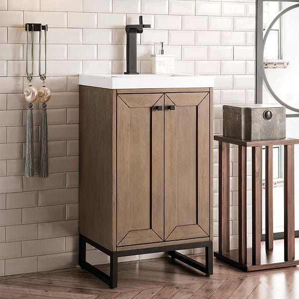 James Martin Vanities Chianti Whitewashed Walnut 20" Single Vanity with Black Hardware and White Counter