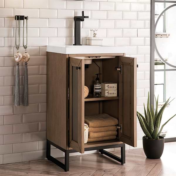 James Martin Vanities Chianti Whitewashed Walnut 20" Single Vanity with Black Hardware and White Counter