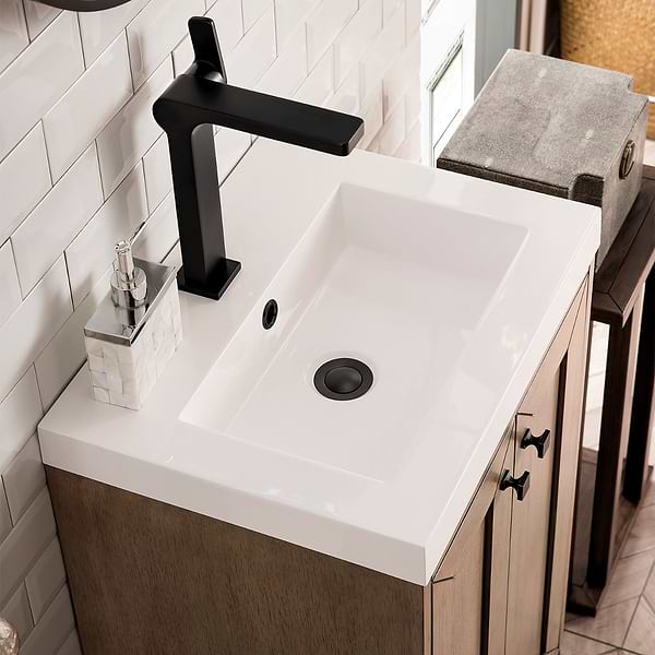 James Martin Vanities Chianti Whitewashed Walnut 20" Single Vanity with Black Hardware and White Counter