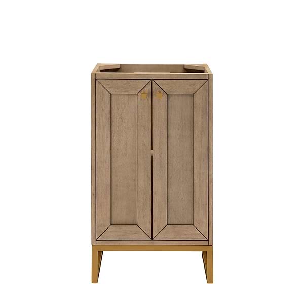 James Martin Vanities Chianti Whitewashed Walnut 20" Single Vanity with Gold Hardware and White Counter