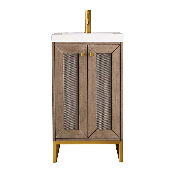 James Martin Vanities Chianti Whitewashed Walnut 20" Single Vanity with Gold Hardware and White Counter