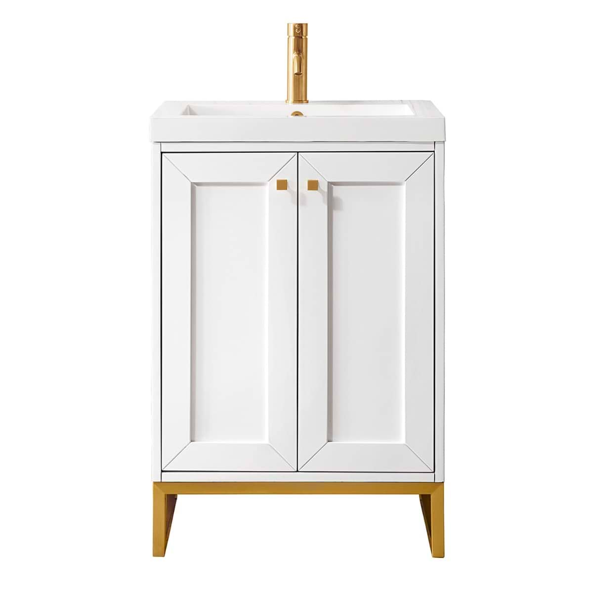 James Martin Vanities Chianti Glossy White 24" Single Vanity with Gold Hardware and White Counter