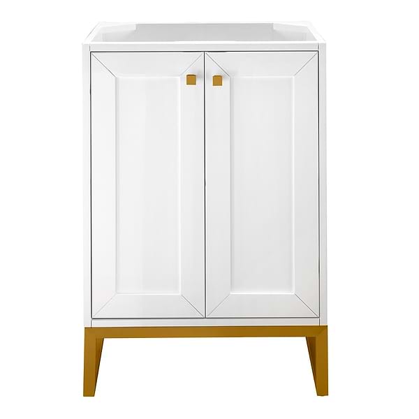 James Martin Vanities Chianti Glossy White 24" Single Vanity with Gold Hardware and White Counter