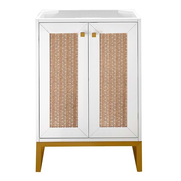 James Martin Vanities Chianti Glossy White 24" Single Vanity with Gold Hardware and White Counter