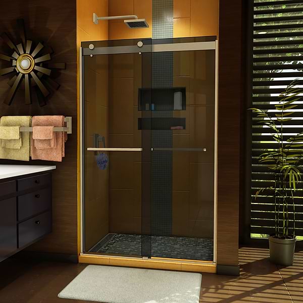 DreamLine Sapphire 48x76 Reversible Sliding Shower Alcove Door with Gray Glass in Brushed Nickel