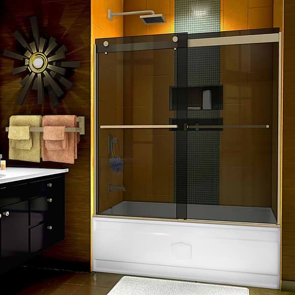 DreamLine Sapphire 60x60 Reversible Sliding Bathtub Door with Gray Glass in Brushed Nickel