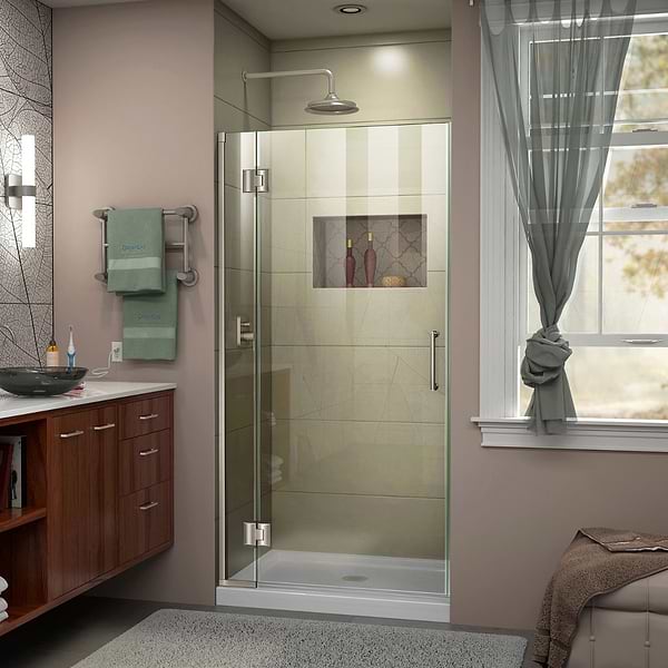 DreamLine Unidoor-X 36x72 Reversible Hinged Shower Alcove Door with Clear Glass in Brushed Nickel