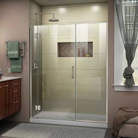 DreamLine Unidoor-X 64x72 Reversible Hinged Shower Alcove Door with Clear Glass in Brushed Nickel
