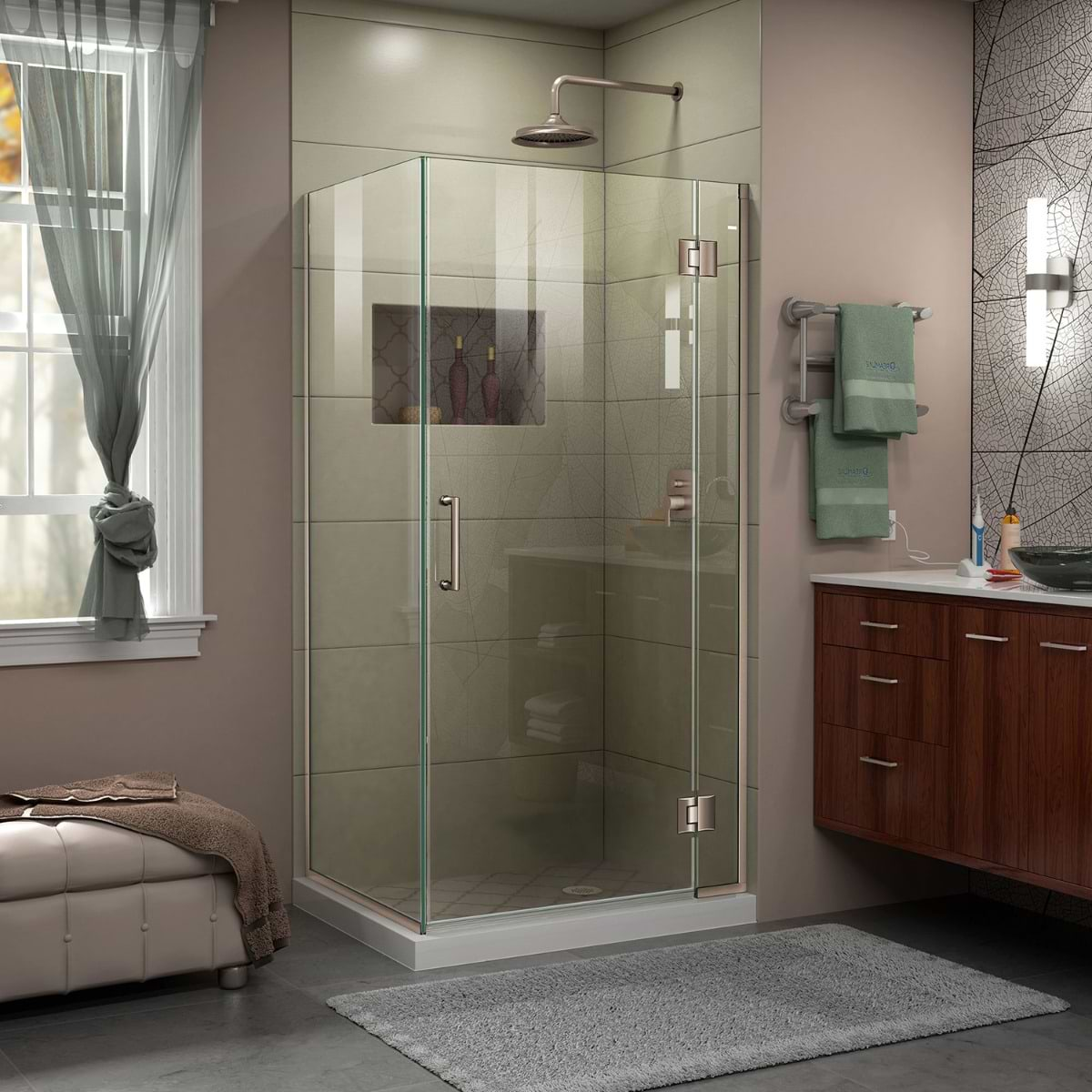 DreamLine Unidoor-X 35x34x72 Reversible Hinged Enclosure Shower Door with Clear Glass in Brushed Nickel