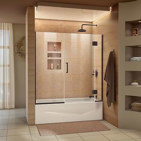 DreamLine Unidoor-X 59x58 Reversible Hinged Bathtub Door with Clear Glass in Oil Rubbed Bronze
