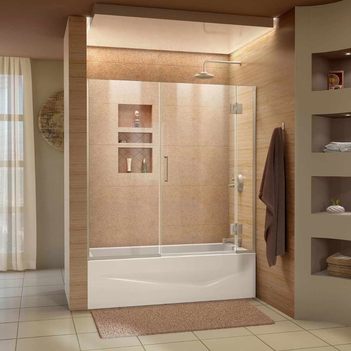 DreamLine Unidoor-X 59x58 Reversible Hinged Bathtub Door with Clear Glass in Brushed Nickel