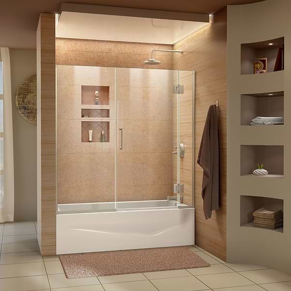 DreamLine Unidoor-X 59x58 Reversible Hinged Bathtub Door with Clear Glass in Brushed Nickel
