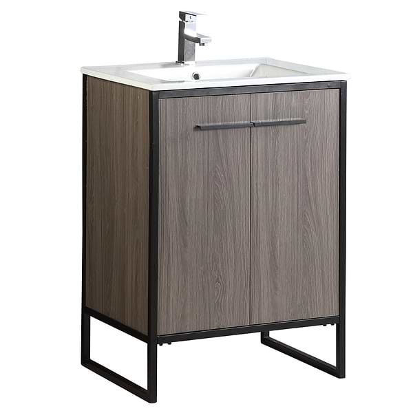 Oriel Gray Grain 24" Single Vanity with Integrated White Top