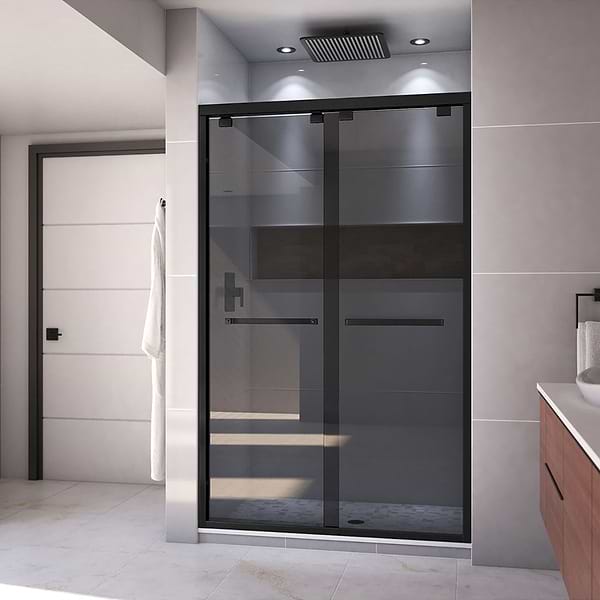 DreamLine Encore 48"x76" Reversible Sliding Shower Alcove Door with Smoke Gray Glass in Satin Black