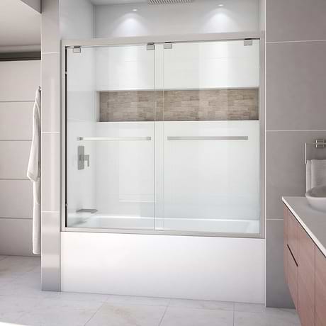 DreamLine Encore 60"x58" Reversible Sliding Bathtub Door with Clear Glass in Brushed Nickel