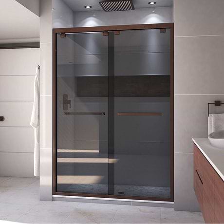 DreamLine Encore 54"x76" Reversible Sliding Shower Alcove Door with Smoke Gray Glass in Oil Rubbed Bronze