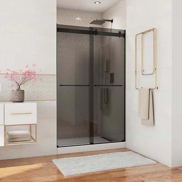DreamLine Essence 48"x76" Reversible Sliding Shower Alcove Door with Smoke Gray Glass in Satin Black