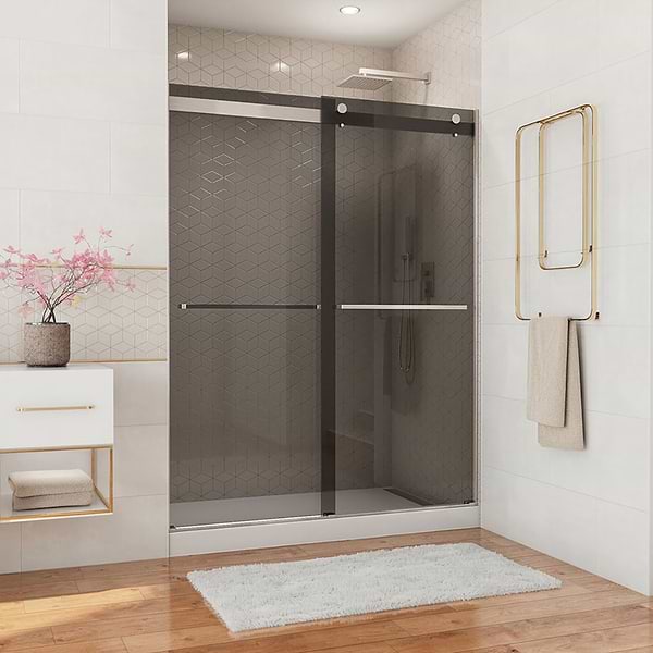 DreamLine Essence 60"x76" Reversible Sliding Shower Alcove Door with Smoke Gray Glass in Brushed Nickel