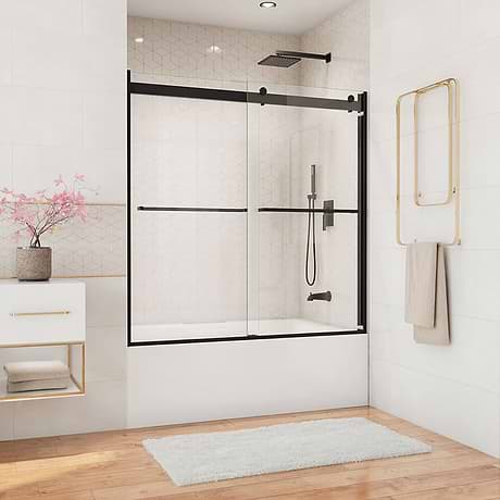 DreamLine Essence 60"x60" Reversible Sliding Bathtub Door with Clear Glass in Satin Black