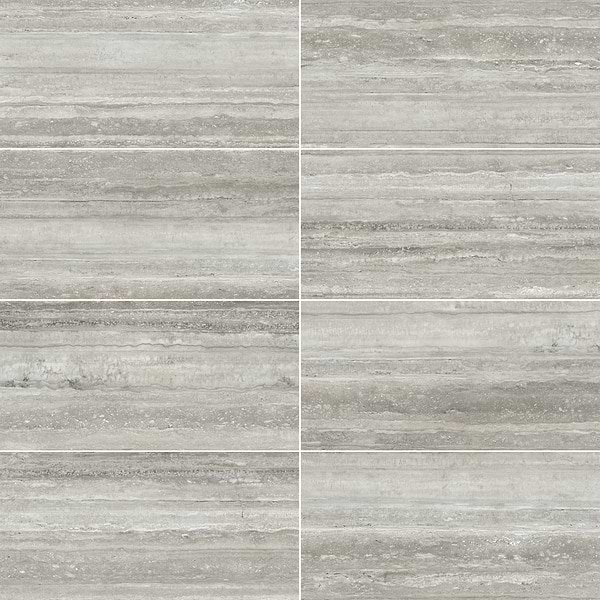 Luminere Travertino Instrata Gray 12x24 Polished Porcelain Tile in Gray, View 1
