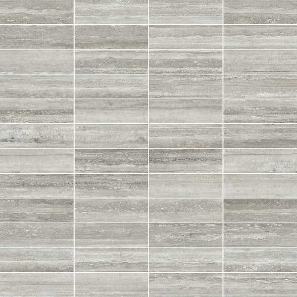 Luminere Travertino Instrata Gray 4x12 Polished Porcelain Tile in Gray, View 1