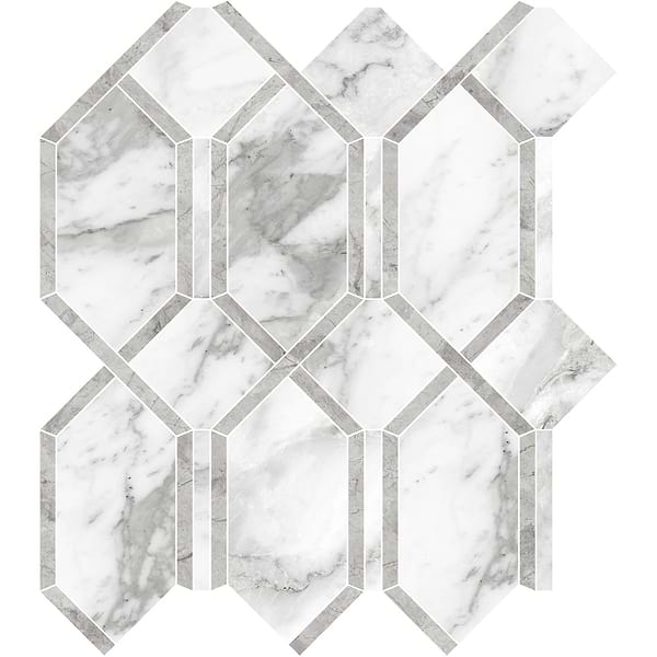 Luminere Arabescato White Polished Modella Porcelain Mosaic Tile in White, View 1