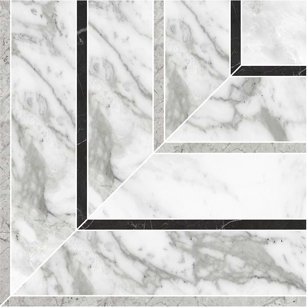 Luminere Arabescato White Polished Picco Porcelain Mosaic Tile in White, View 1