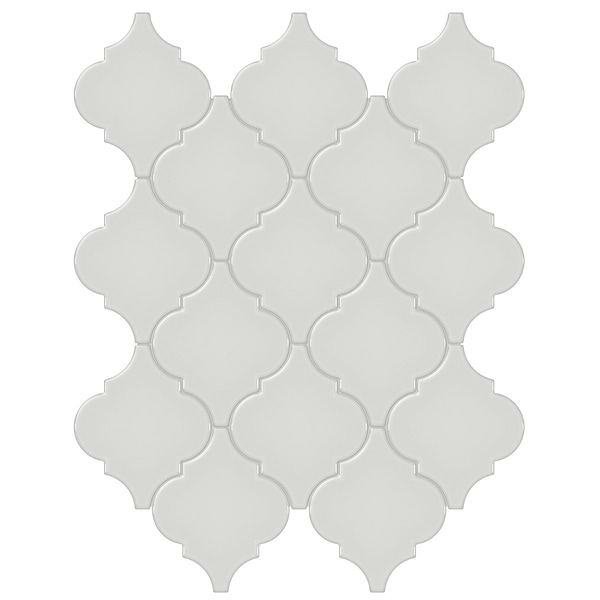 Palette Halo Gray 4x3 Glossy Arabesque Ceramic Mosaic Tile in Greige, View 1