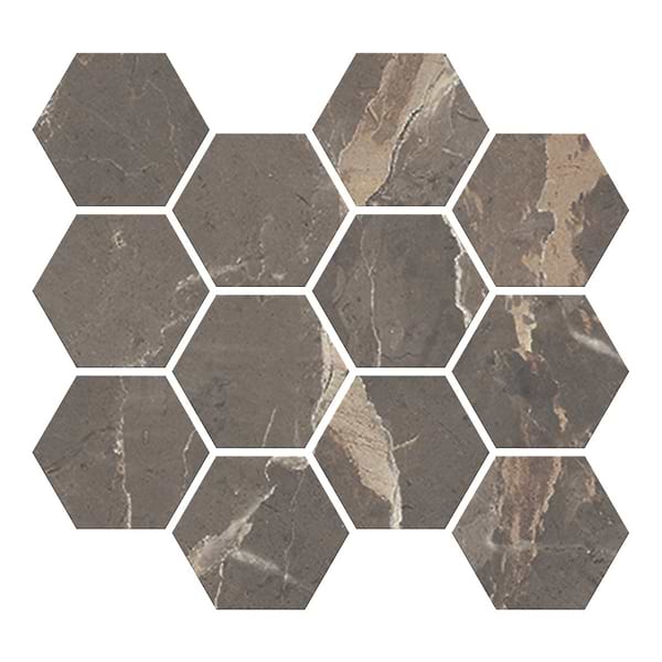 Definite Brown 3x3 Hexagon Matte Porcelain Mosaic Tile in Brown, View 1