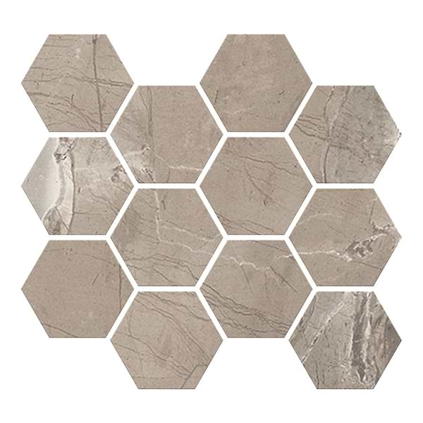 Definite Taupe Beige 3x3 Hexagon Matte Porcelain Mosaic Tile in Taupe, View 1