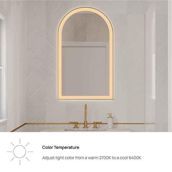 Aviva Brushed Black 24x40" Arched Aluminum Framed LED Wall Mount Bathroom Vanity Mirror in Brushed Black, View 6, open zoomed image