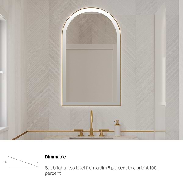 Aviva Brushed Gold 24x40" Arched Aluminum Framed LED Wall Mount Bathroom Vanity Mirror in Brushed Gold, View 5, open zoomed image