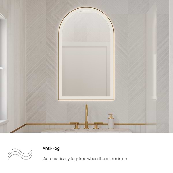 Aviva Brushed Gold 24x40" Arched Aluminum Framed LED Wall Mount Bathroom Vanity Mirror in Brushed Gold, View 7, open zoomed image