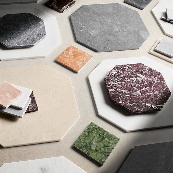 Alaris Simena 8" Octagon with Lovina Gray Dot Tumbled Limestone and Marble Tile